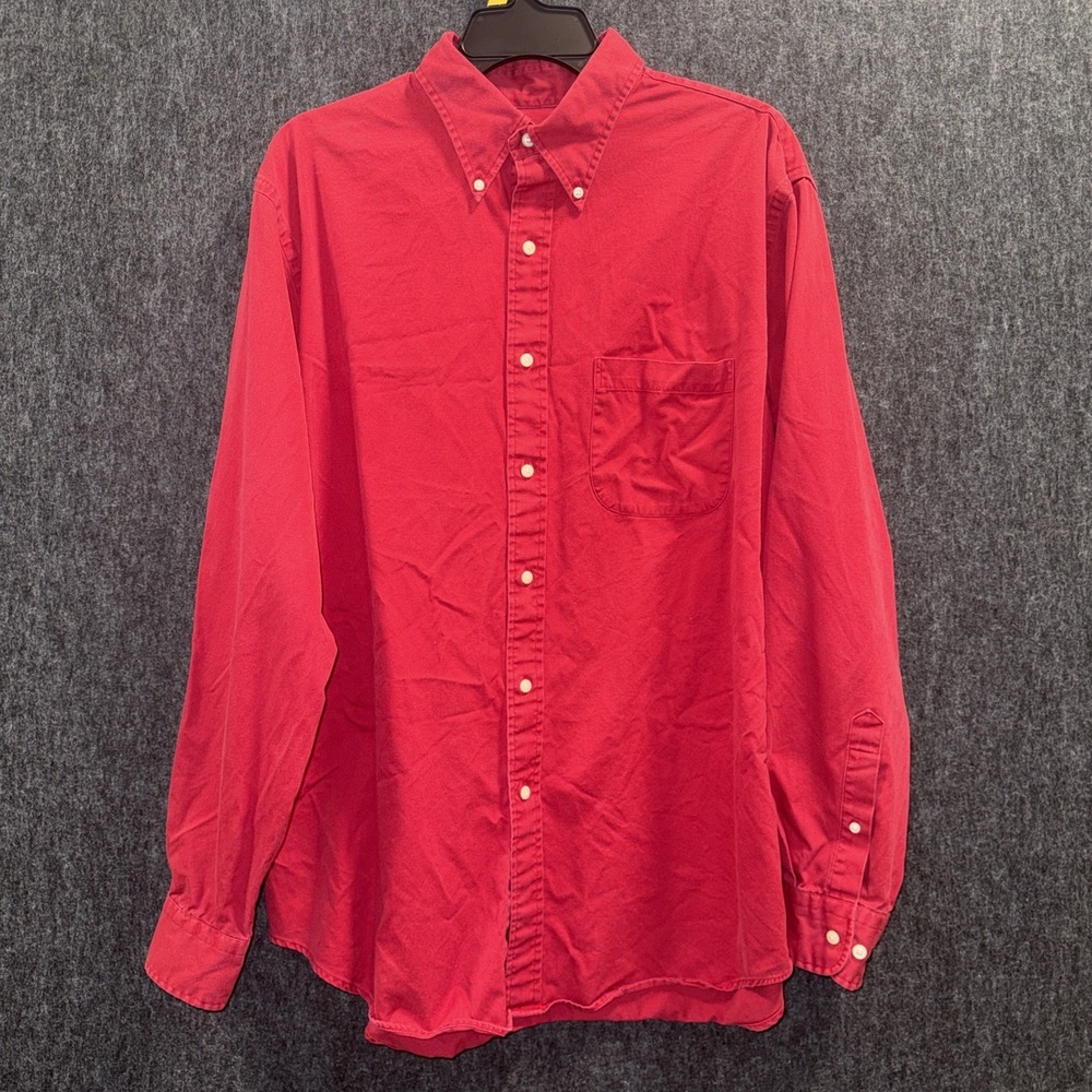 Lands‎ End Men Button Down Red Size Large (16-16 1/2) Regular Long Sleeve Casual
